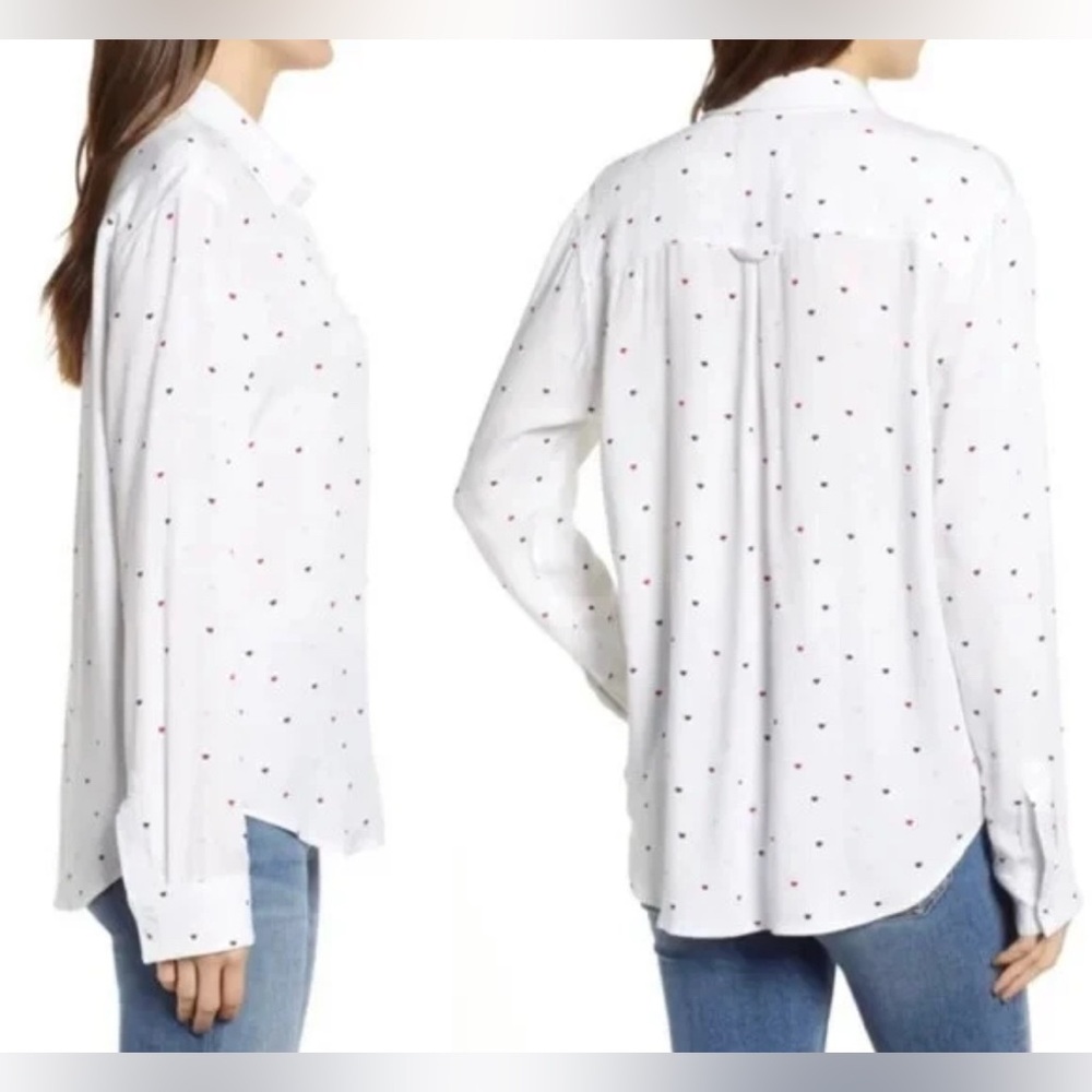 Rails “Rocsi” White Rainbow Heart Print Button Down Long Sleeve Shirt